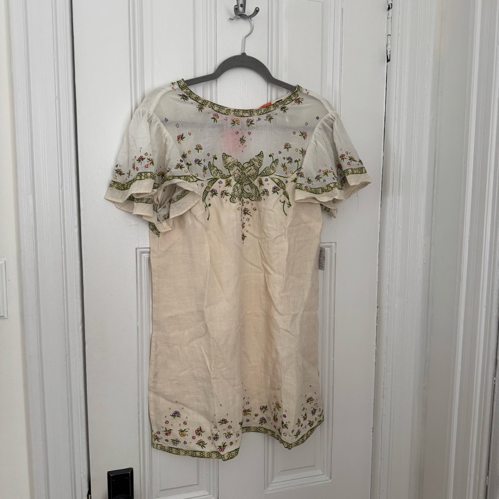 NWT Free People Floral Embroidered Cream Dress Size M